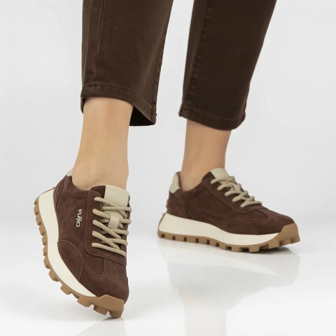 Skórzane sneakersy damskie na platformie Filippo DP7498/26 BE beż