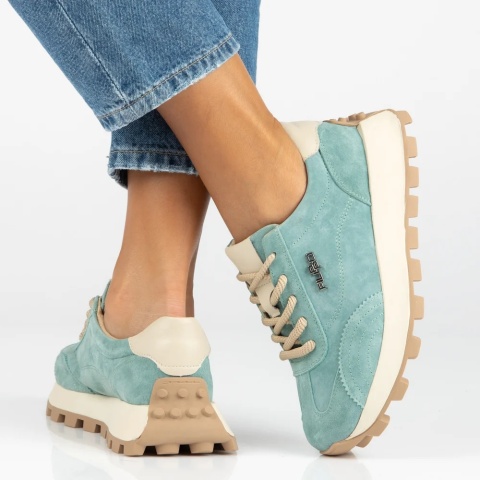 Skórzane sneakersy damskie na platformie Filippo DP7498/26 GE zielony