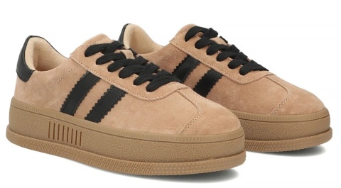 Skórzane sneakersy damskie na platformie Filippo DP7995/26 BE beż