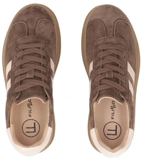 Skórzane sneakersy damskie na platformie Filippo DP7995/26 BR brąz