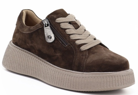 Skórzane sneakersy damskie na platformie Evento 26PB18-566 LT. Coffee