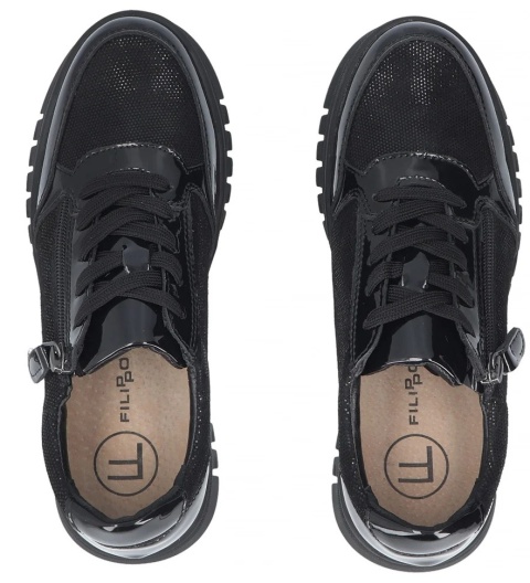 Skórzane sneakersy damskie na platformie Filippo DP8105/26 BK czarny