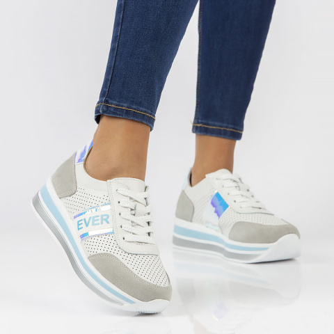 Skórzane sneakersy damskie na platformie Filippo DP1414/22 BL niebieskie Skórzane sneakersy damskie na platformie Filippo DP1414/22 BL niebieskie