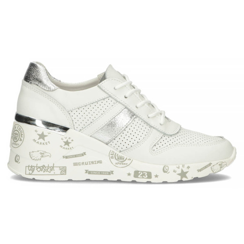 Skórzane sneakersy damskie na platformie Filippo DP3550/22 WH białe Skórzane sneakersy damskie na platformie Filippo DP3550/22 WH białe