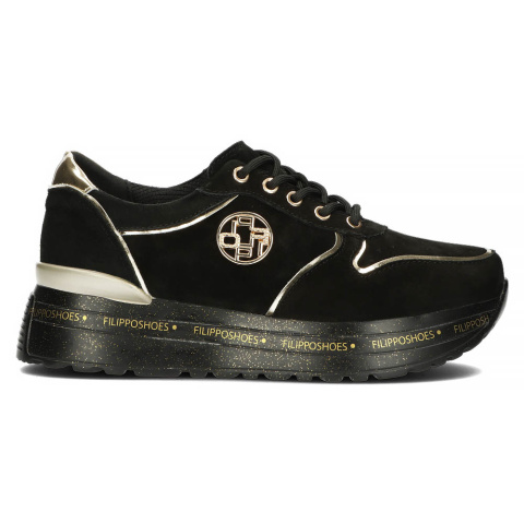 Skórzane sneakersy damskie na platformie Filippo DP3558/22 BK czarne Skórzane sneakersy damskie na platformie Filippo DP3558/22 BK czarne