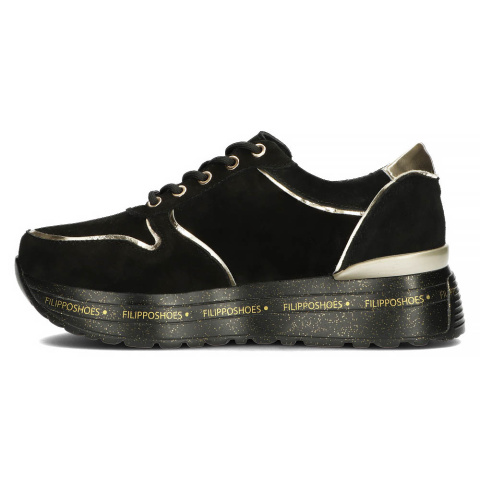 Skórzane sneakersy damskie na platformie Filippo DP3558/22 BK czarne Skórzane sneakersy damskie na platformie Filippo DP3558/22 BK czarne