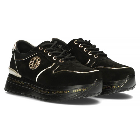 Skórzane sneakersy damskie na platformie Filippo DP3558/22 BK czarne Skórzane sneakersy damskie na platformie Filippo DP3558/22 BK czarne