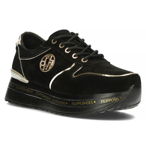 Skórzane sneakersy damskie na platformie Filippo DP3558/22 BK czarne Skórzane sneakersy damskie na platformie Filippo DP3558/22 BK czarne
