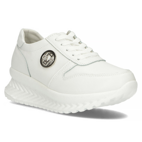 Skórzane sneakersy damskie na platformie Filippo DP3547/23 WH Skórzane sneakersy damskie na platformie Filippo DP3547/23 WH