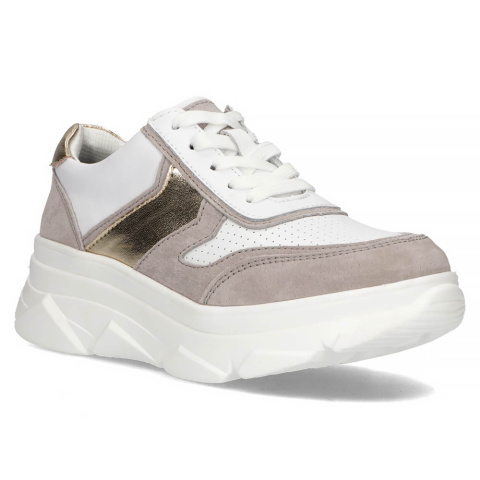 Skórzane sneakersy Filippo DP4579/23 WH/GR biało-szare Skórzane sneakersy Filippo DP4579/23 WH/GR biało-szare