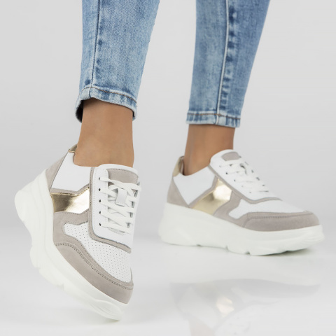 Skórzane sneakersy Filippo DP4579/23 WH/GR biało-szare Skórzane sneakersy Filippo DP4579/23 WH/GR biało-szare