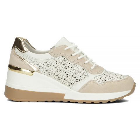 Skórzane sneakersy damskie na platformie Filippo DP4669/23 WH biały Skórzane sneakersy damskie na platformie Filippo DP4669/23 WH biały